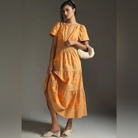 Anthropologie | Somerset Embroidered Maxi Dress Tiered Orange Size large - Picture 10 of 10